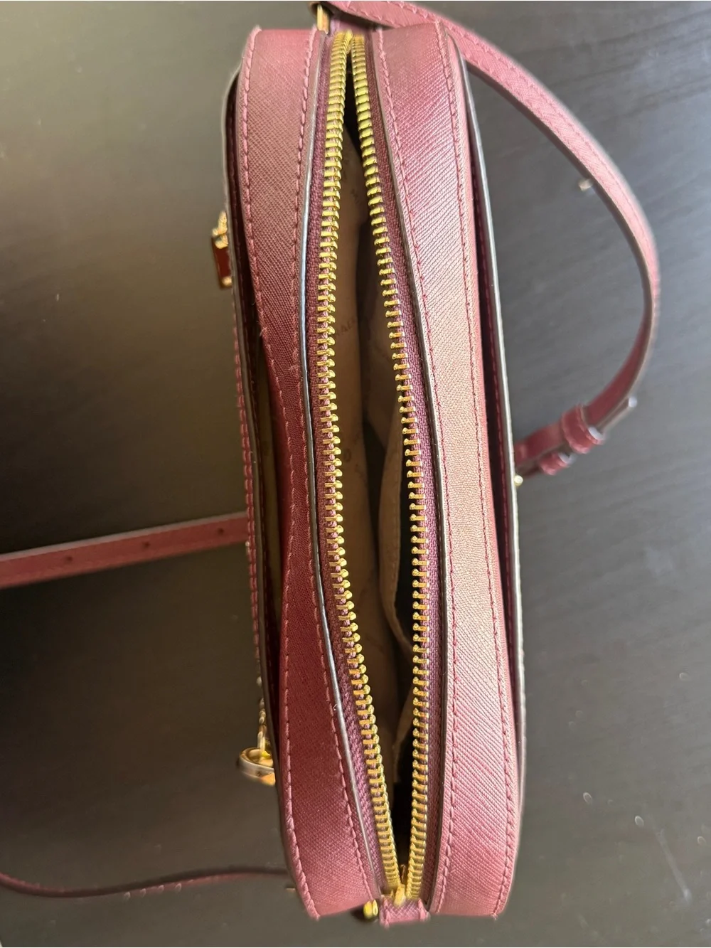 Michael Kors Wine Saffiano Leather Crossbody with Gold Hardware